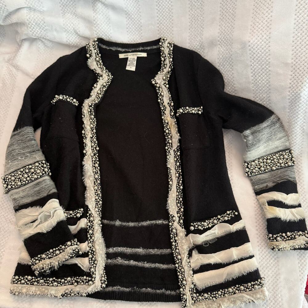 diane von furstenberg beaded lace wool sweater lexi size P - Picture 2 of 6